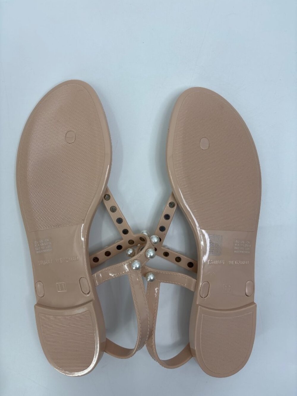 Stuart Weitzman Goldie  Jelly Pearl Thong Sandal Nude Beige Size 11 NWOB - Picture 5 of 6